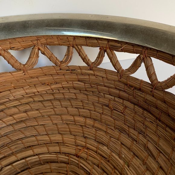 VTG Pine Needle Metal Edge Basket Bowl Handcrafted Coiled Tray Nature Inspired - Picture 3 of 9